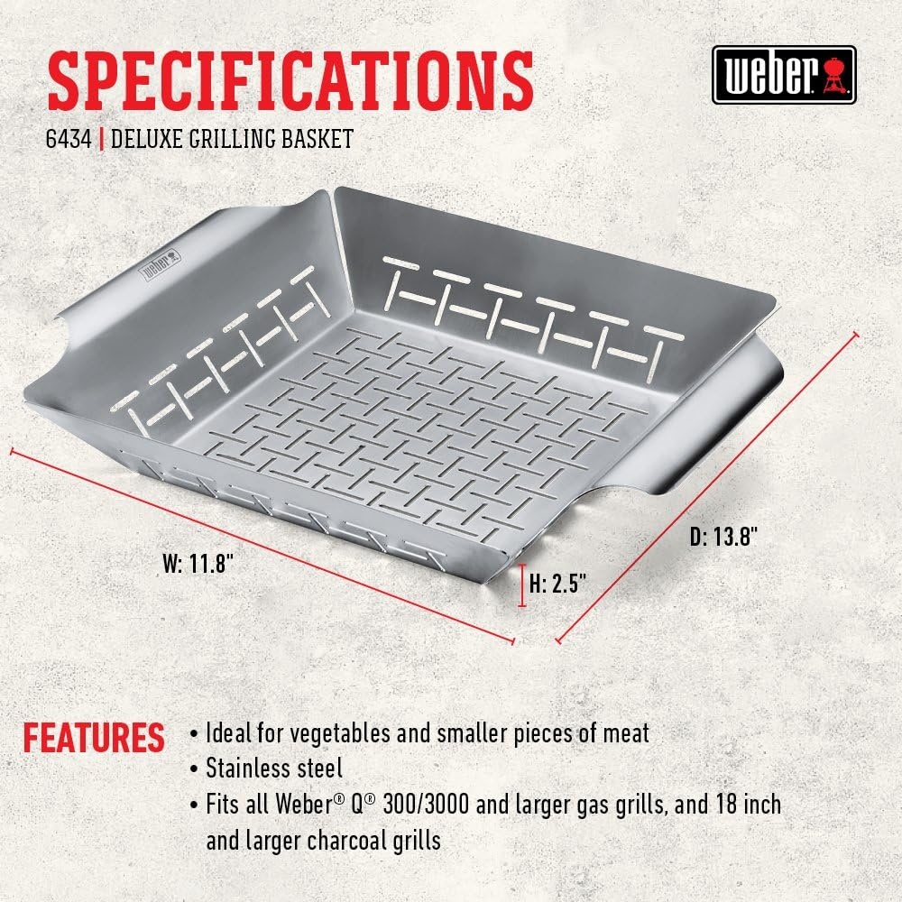 image:imageWeber Deluxe Grilling Basket Stainless Steel for Gourmet GrillingLarge Pack of 4