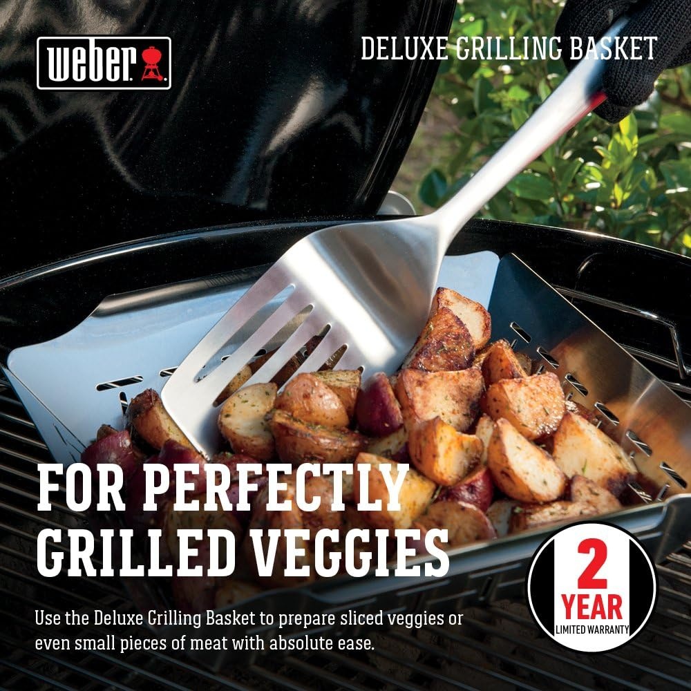image:imageWeber Deluxe Grilling Basket Stainless Steel for Gourmet GrillingLarge Pack of 4