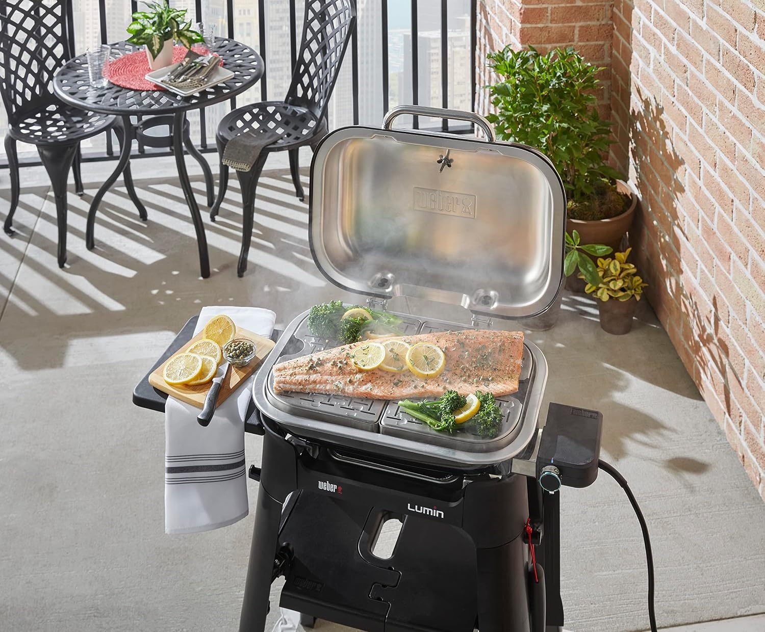 image:imageWeber Lumin Compact Versatility Expansion Kit 4Piece Steam Smoke amp Warming Accessory Set for Lumin Compact Electric Grill with Reservoir Pan amp 2 Warming DishesCompact