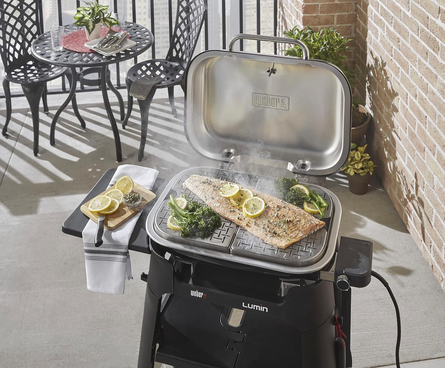 image:imageWeber Lumin Compact Versatility Expansion Kit 4Piece Steam Smoke amp Warming Accessory Set for Lumin Compact Electric Grill with Reservoir Pan amp 2 Warming DishesStandard
