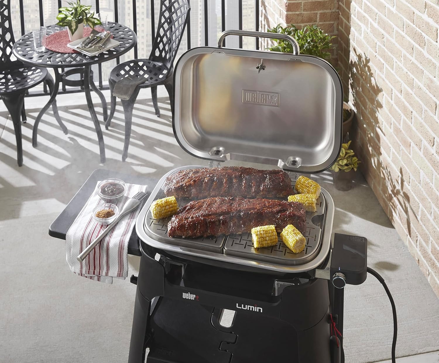image:imageWeber Lumin Compact Versatility Expansion Kit 4Piece Steam Smoke amp Warming Accessory Set for Lumin Compact Electric Grill with Reservoir Pan amp 2 Warming DishesStandard