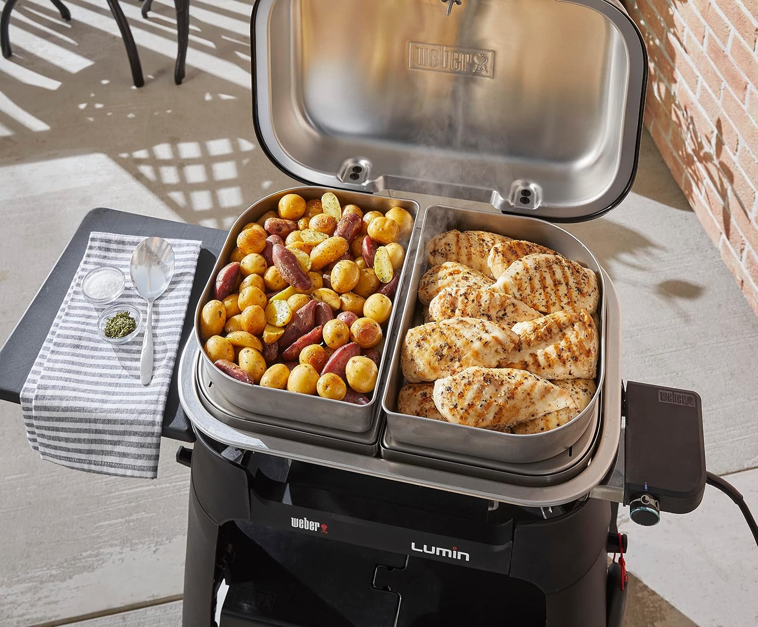 image:imageWeber Lumin Compact Versatility Expansion Kit 4Piece Steam Smoke amp Warming Accessory Set for Lumin Compact Electric Grill with Reservoir Pan amp 2 Warming DishesStandard
