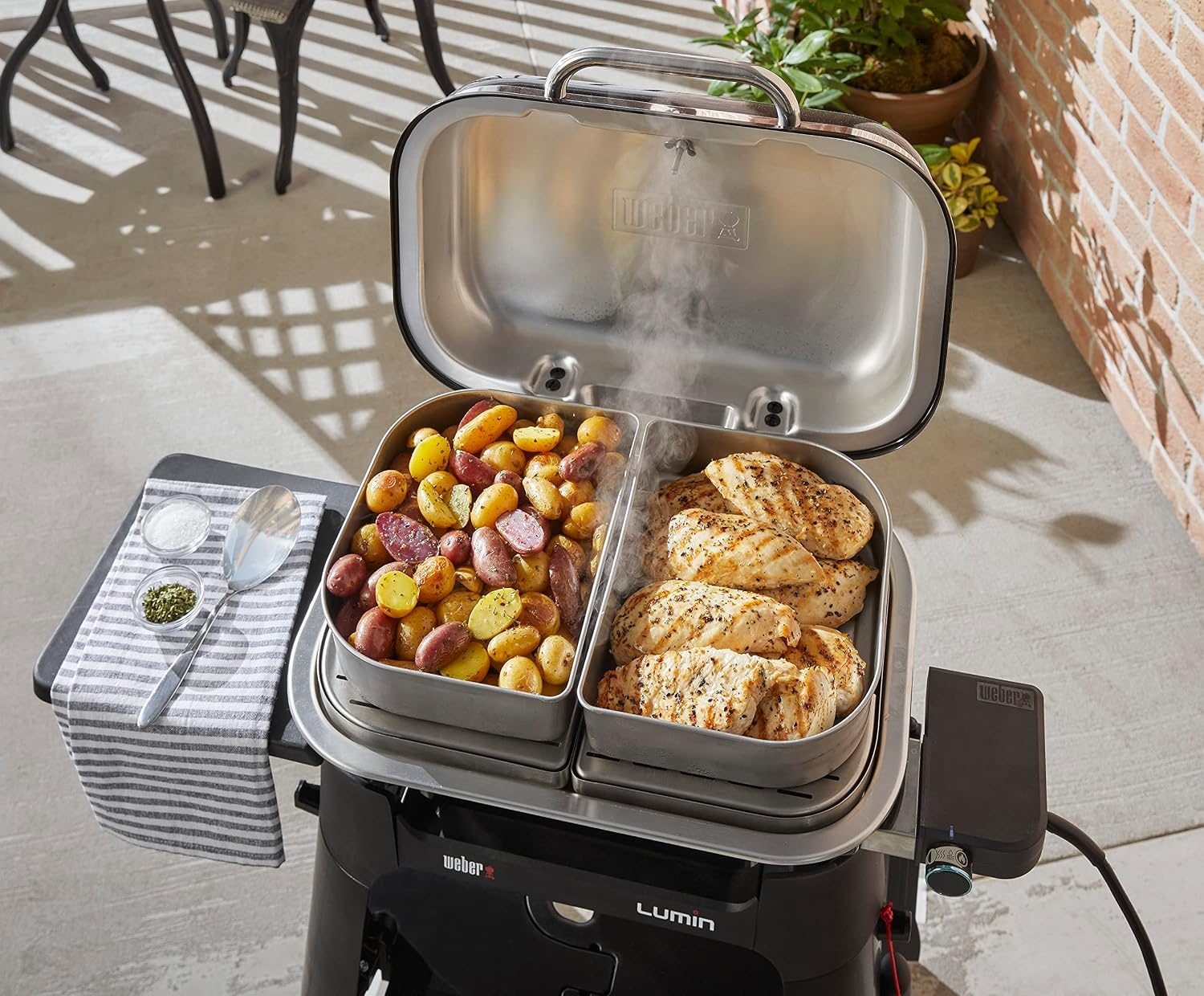 image:imageWeber Lumin Compact Versatility Expansion Kit 4Piece Steam Smoke amp Warming Accessory Set for Lumin Compact Electric Grill with Reservoir Pan amp 2 Warming DishesCompact
