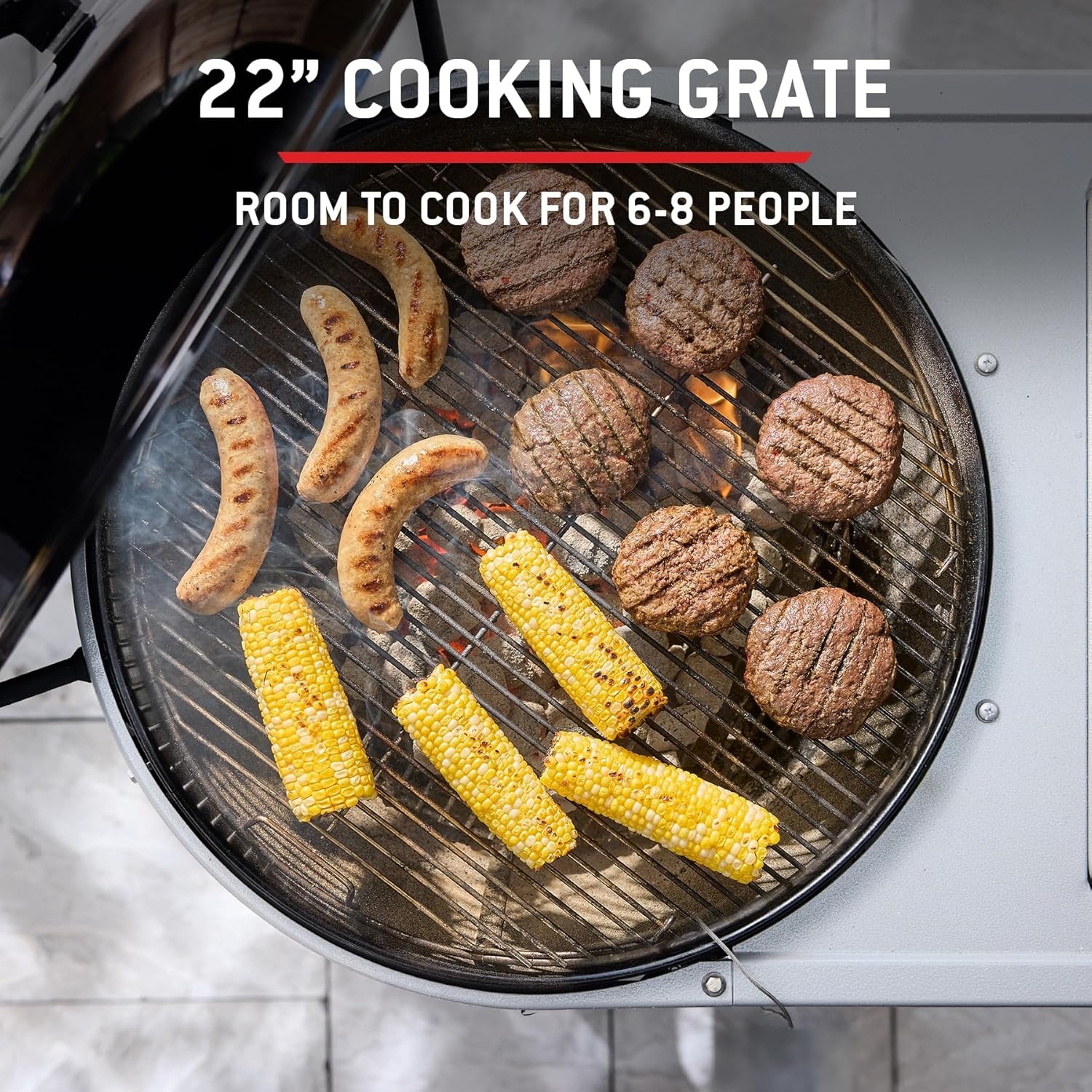 image:imageWeber Performer 22Inch Premium Smart Charcoal Grill for Outdoor Cooking Black PorcelainEnameled Finish WiFi Enabled with Prep Table Weber Works Side Table amp Side Rail KettleBlack