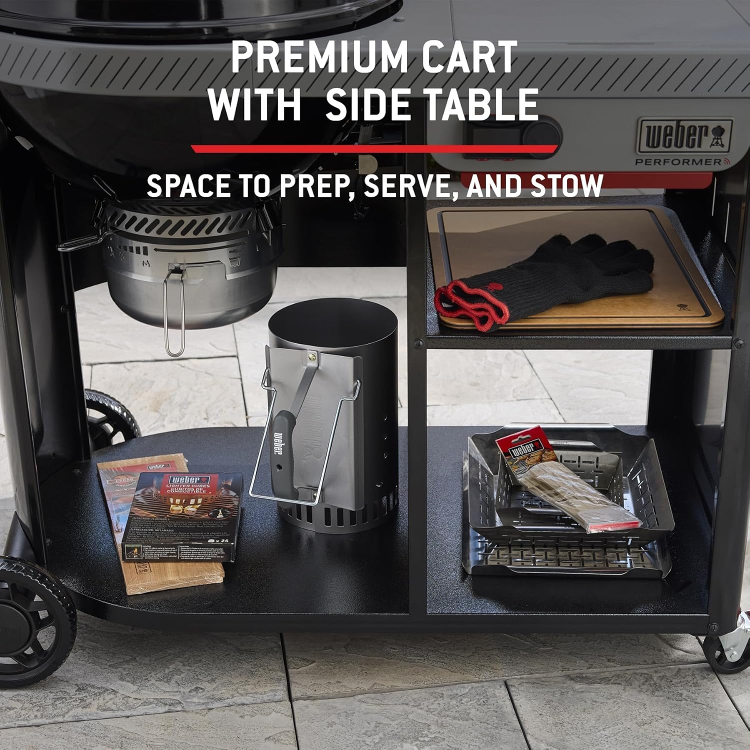 image:imageWeber Performer 22Inch Premium Smart Charcoal Grill for Outdoor Cooking Black PorcelainEnameled Finish WiFi Enabled with Prep Table Weber Works Side Table amp Side Rail KettleBlack