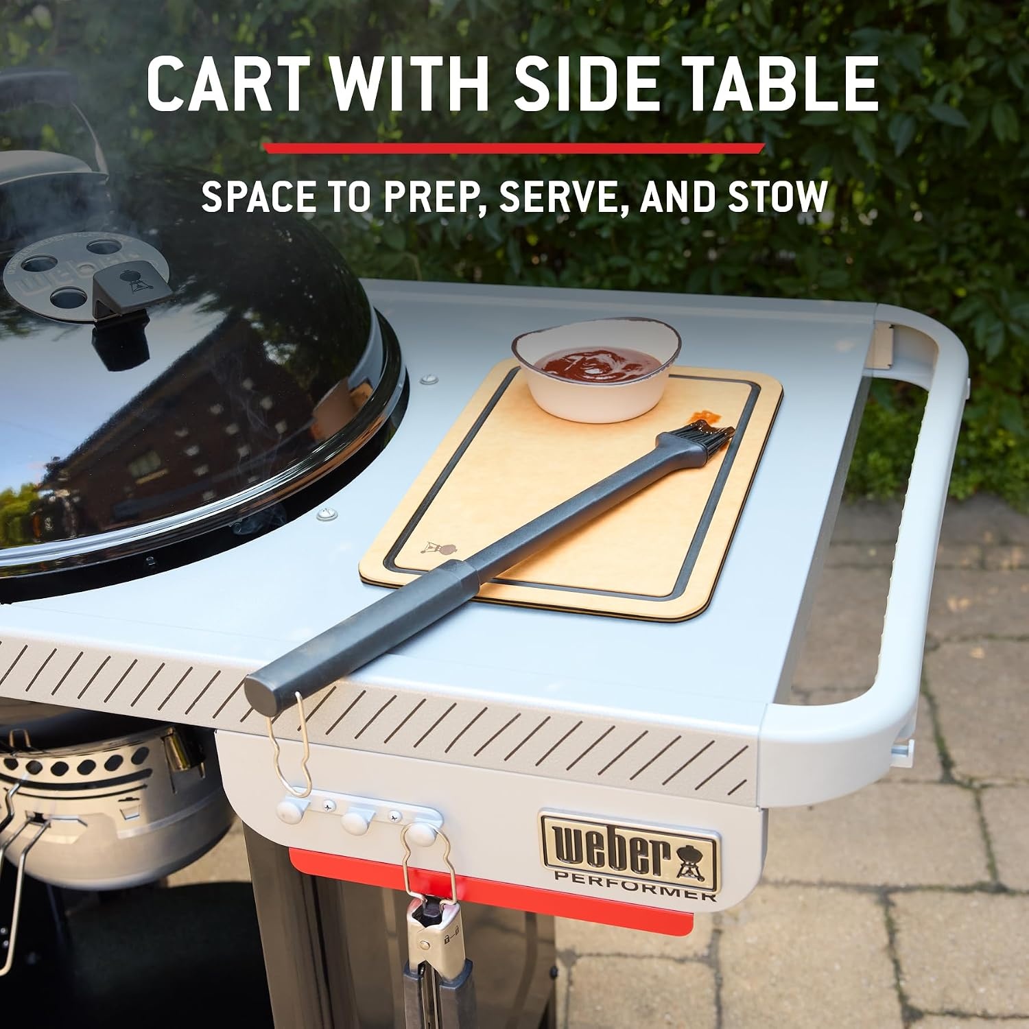 image:imageWeber Performer 22Inch Premium Smart Charcoal Grill for Outdoor Cooking Black PorcelainEnameled Finish WiFi Enabled with Prep Table Weber Works Side Table amp Side Rail KettleBlack