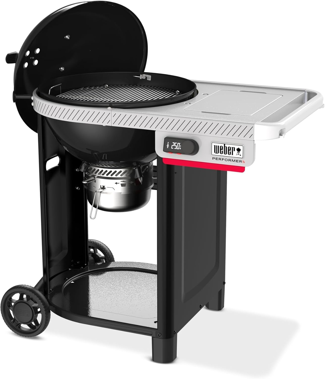 image:imageWeber Performer 22Inch Premium Smart Charcoal Grill for Outdoor Cooking Black PorcelainEnameled Finish WiFi Enabled with Prep Table Weber Works Side Table amp Side Rail KettleBlack