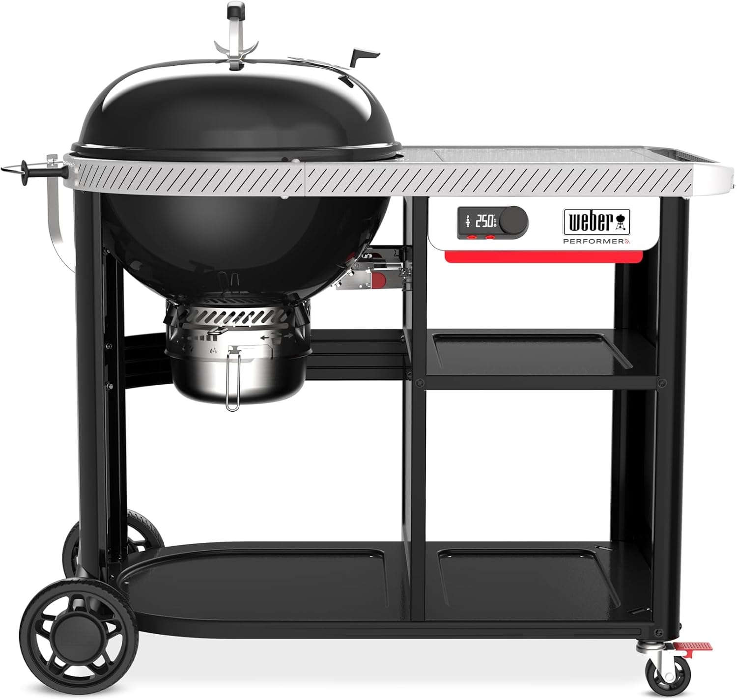 image:imageWeber Performer 22Inch Premium Smart Charcoal Grill for Outdoor Cooking Black PorcelainEnameled Finish WiFi Enabled with Prep Table Weber Works Side Table amp Side Rail KettleBlack