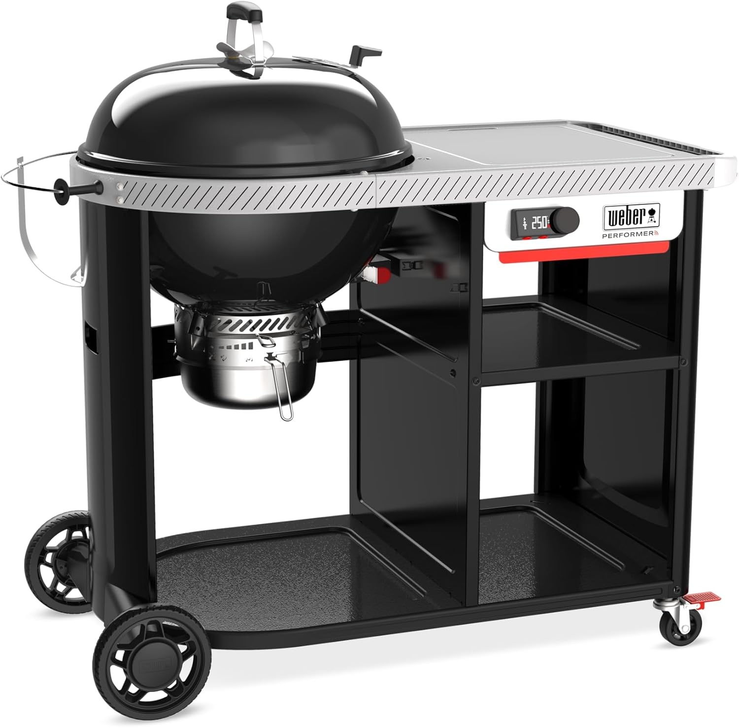 image:imageWeber Performer 22Inch Premium Smart Charcoal Grill for Outdoor Cooking Black PorcelainEnameled Finish WiFi Enabled with Prep Table Weber Works Side Table amp Side Rail KettleBlack