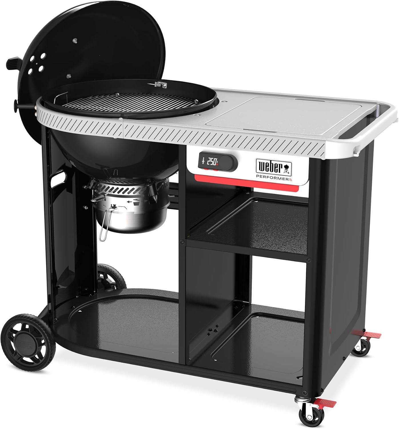 image:imageWeber Performer 22Inch Premium Smart Charcoal Grill for Outdoor Cooking Black PorcelainEnameled Finish WiFi Enabled with Prep Table Weber Works Side Table amp Side Rail KettleBlack
