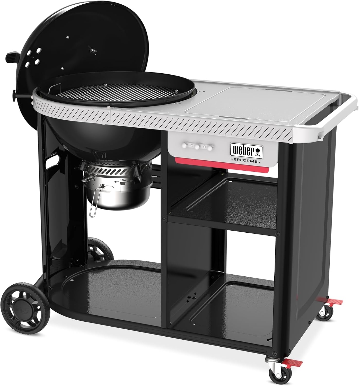 image:imageWeber Performer 22Inch Premium Smart Charcoal Grill for Outdoor Cooking Black PorcelainEnameled Finish WiFi Enabled with Prep Table Weber Works Side Table amp Side Rail KettleBlack