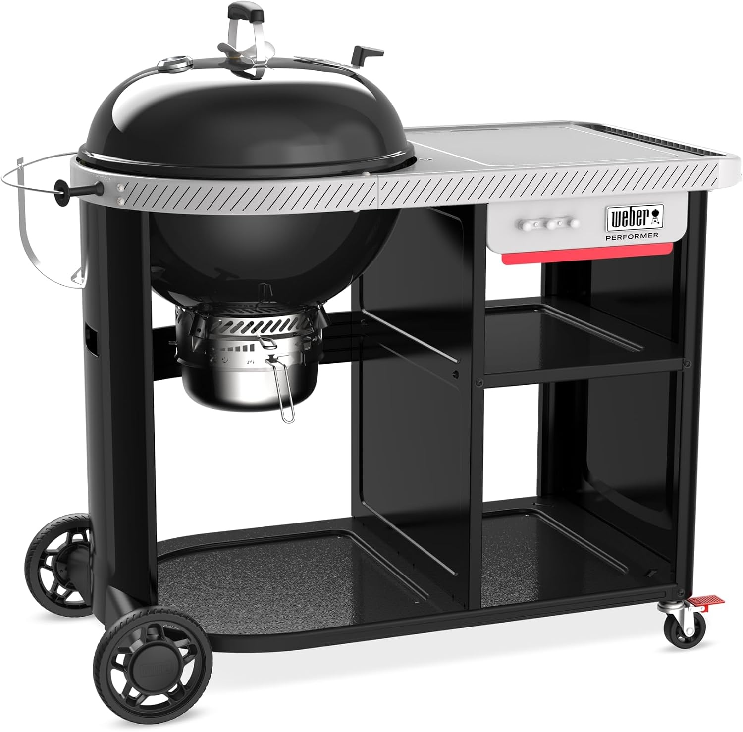image:imageWeber Performer 22Inch Premium Smart Charcoal Grill for Outdoor Cooking Black PorcelainEnameled Finish WiFi Enabled with Prep Table Weber Works Side Table amp Side Rail KettleBlack