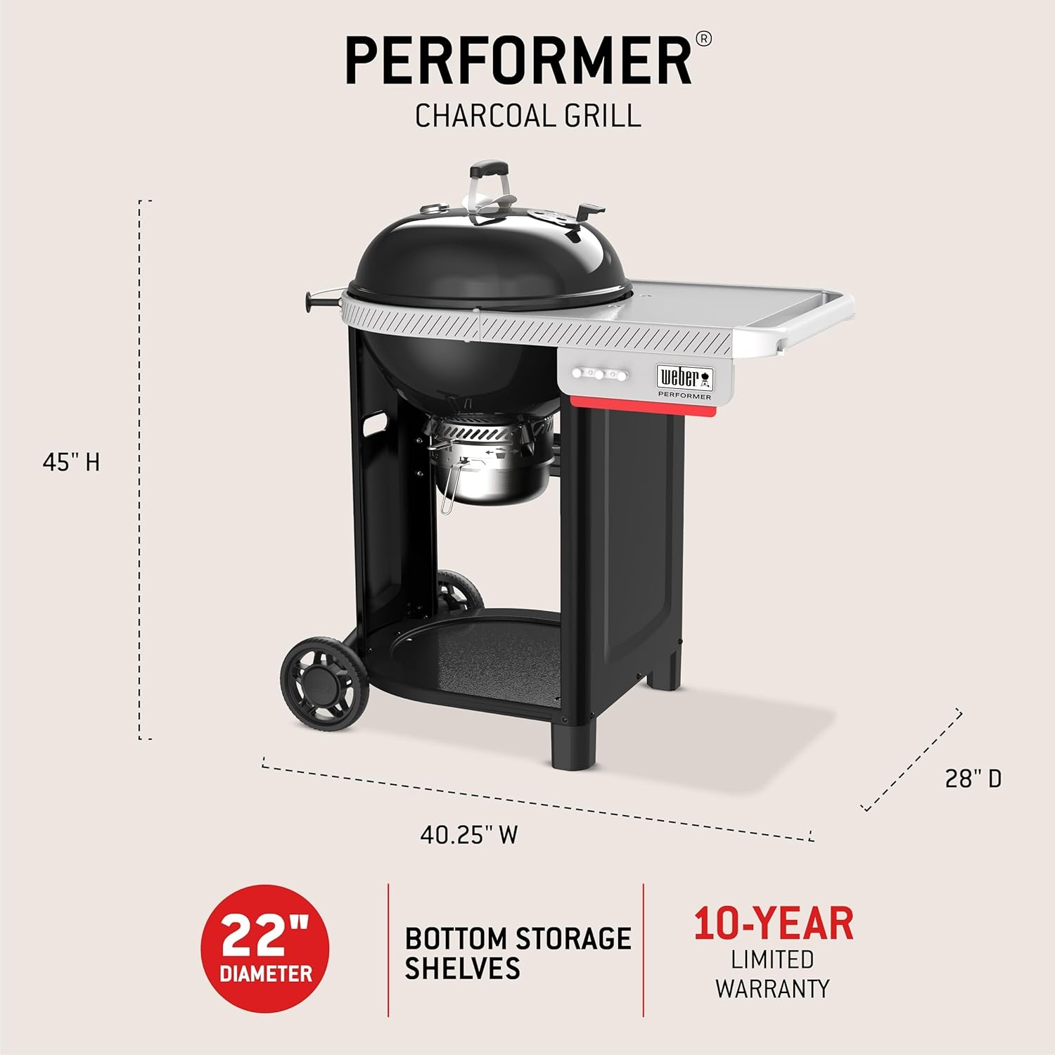 image:imageWeber Performer 22Inch Premium Smart Charcoal Grill for Outdoor Cooking Black PorcelainEnameled Finish WiFi Enabled with Prep Table Weber Works Side Table amp Side Rail KettleBlack