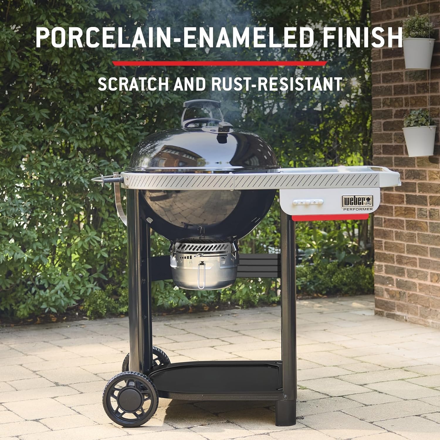 image:imageWeber Performer 22Inch Premium Smart Charcoal Grill for Outdoor Cooking Black PorcelainEnameled Finish WiFi Enabled with Prep Table Weber Works Side Table amp Side Rail KettleBlack