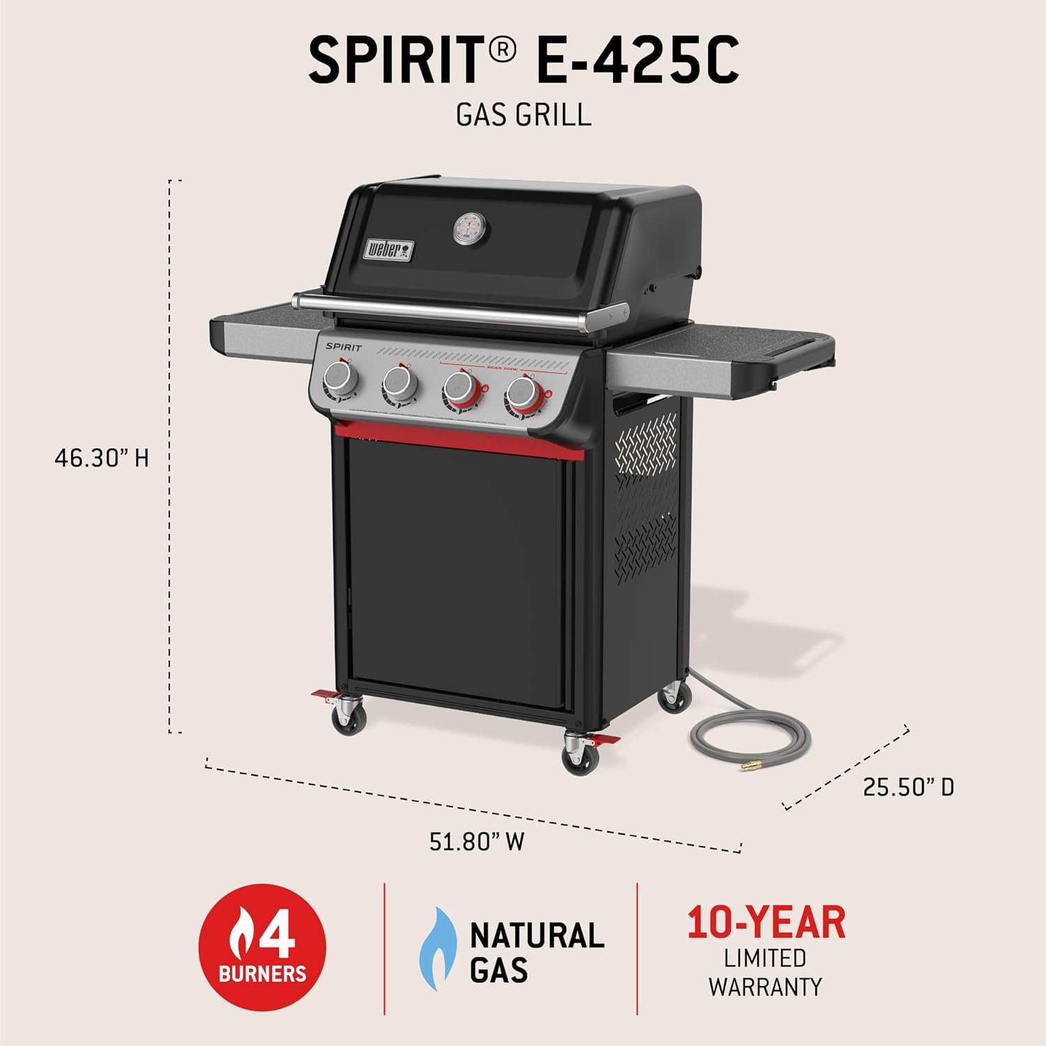 image:imageWeber Spirit EX425C Smart Gas Grill Natural Gas for Outdoor Cooking 4 Burners with 2 Boost Burners WiFi Enabled Grill PorcelainEnameled CastIron Grates Sear Zone amp Weber ConnectBlack
