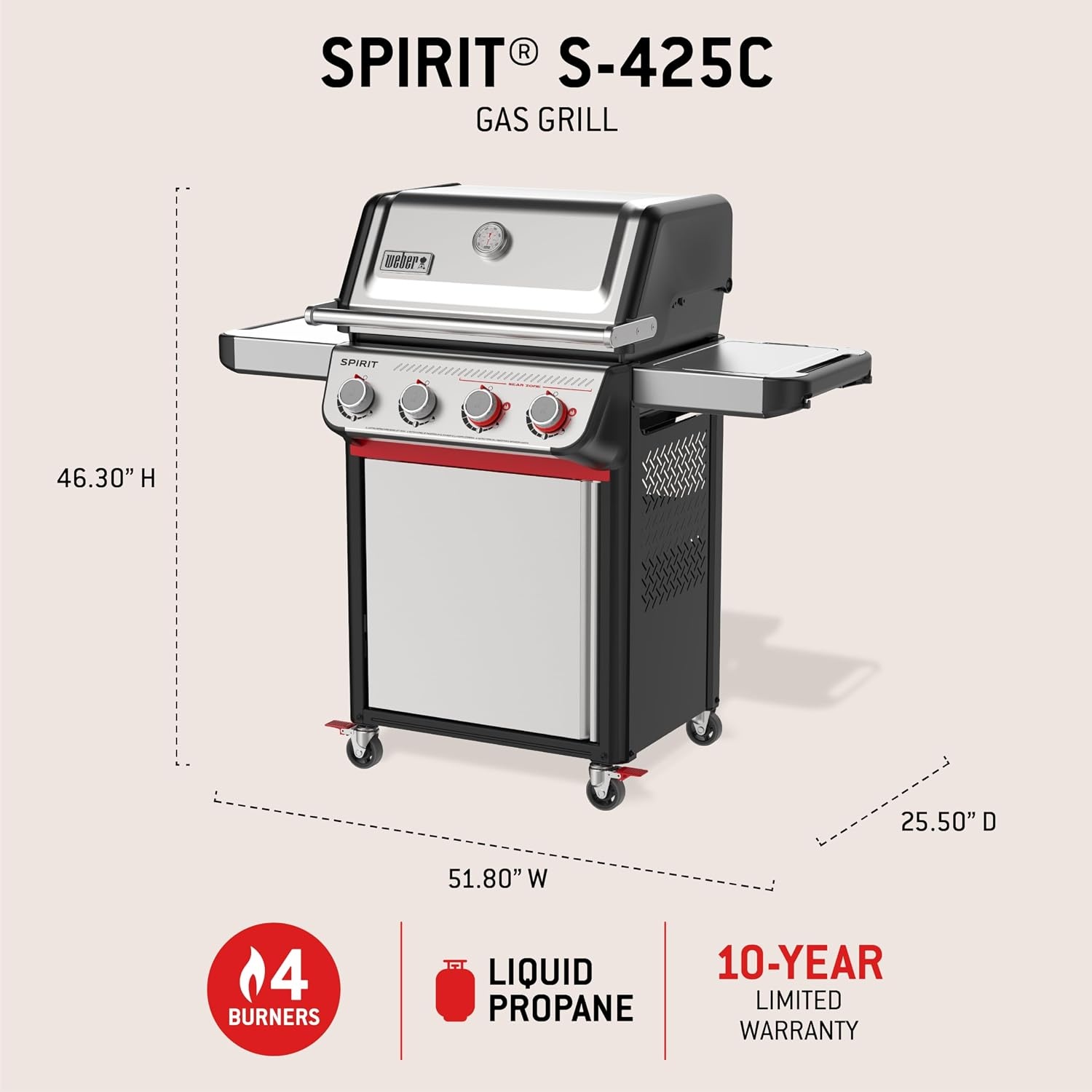 image:imageWeber Spirit EX425C Smart Gas Grill for Outdoor Cooking Propane BlackStainless Steel