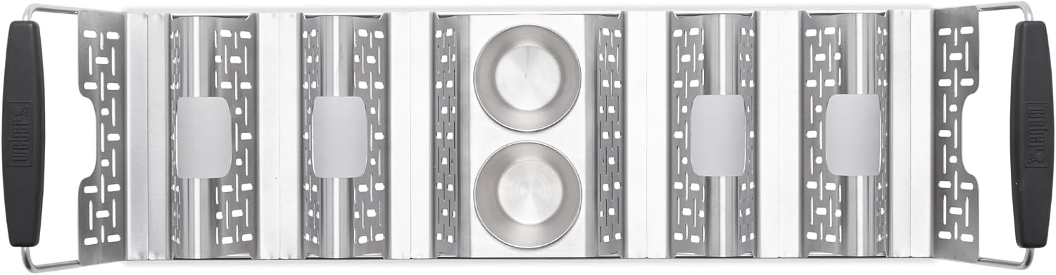 image:imageWeber Taco Rack StainlessSteel Taco Holder for 6 Tacos with Silicone Handles amp BuiltIn Sauce Cups