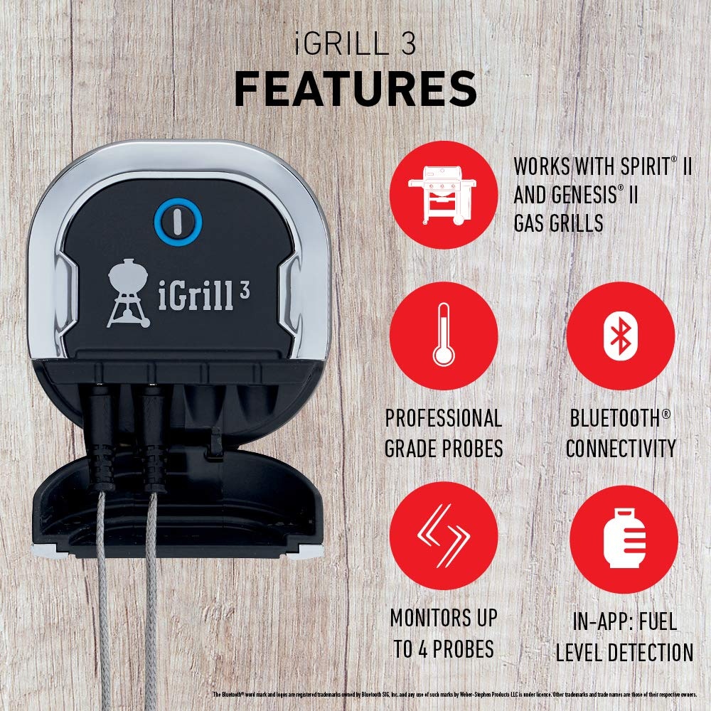 image:imageWeber iGrill 3 Grill Thermometer AppConnected Smart Meat Thermometer with 4Probe Capacity amp Bluetooth Monitoring 250Hour Battery LifeThermometer