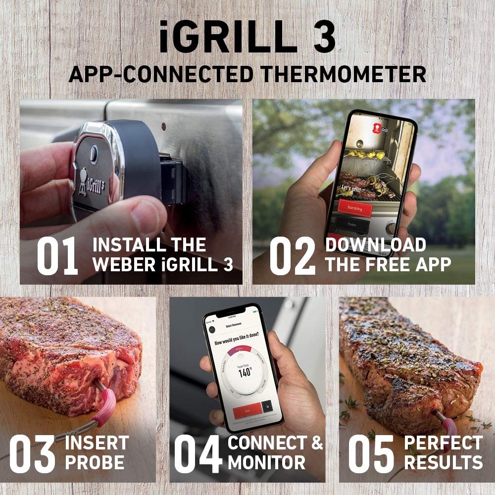 image:imageWeber iGrill 3 Grill Thermometer AppConnected Smart Meat Thermometer with 4Probe Capacity amp Bluetooth Monitoring 250Hour Battery LifeThermometer