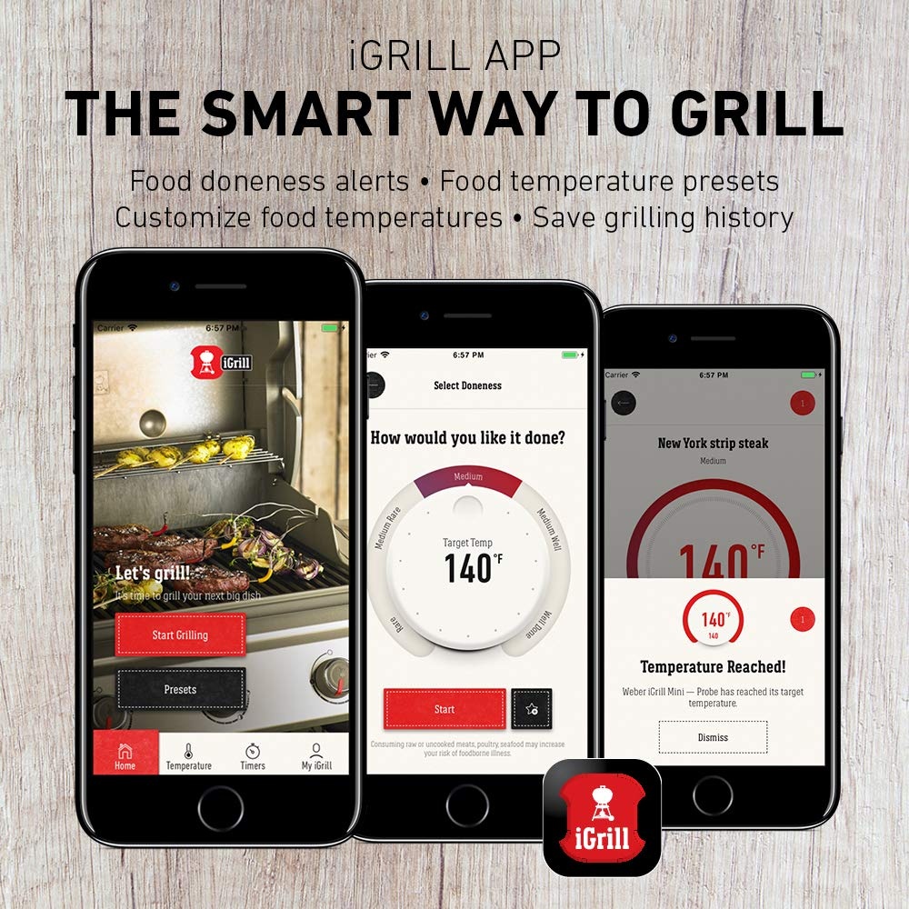 image:imageWeber iGrill 3 Grill Thermometer AppConnected Smart Meat Thermometer with 4Probe Capacity amp Bluetooth Monitoring 250Hour Battery LifeThermometer