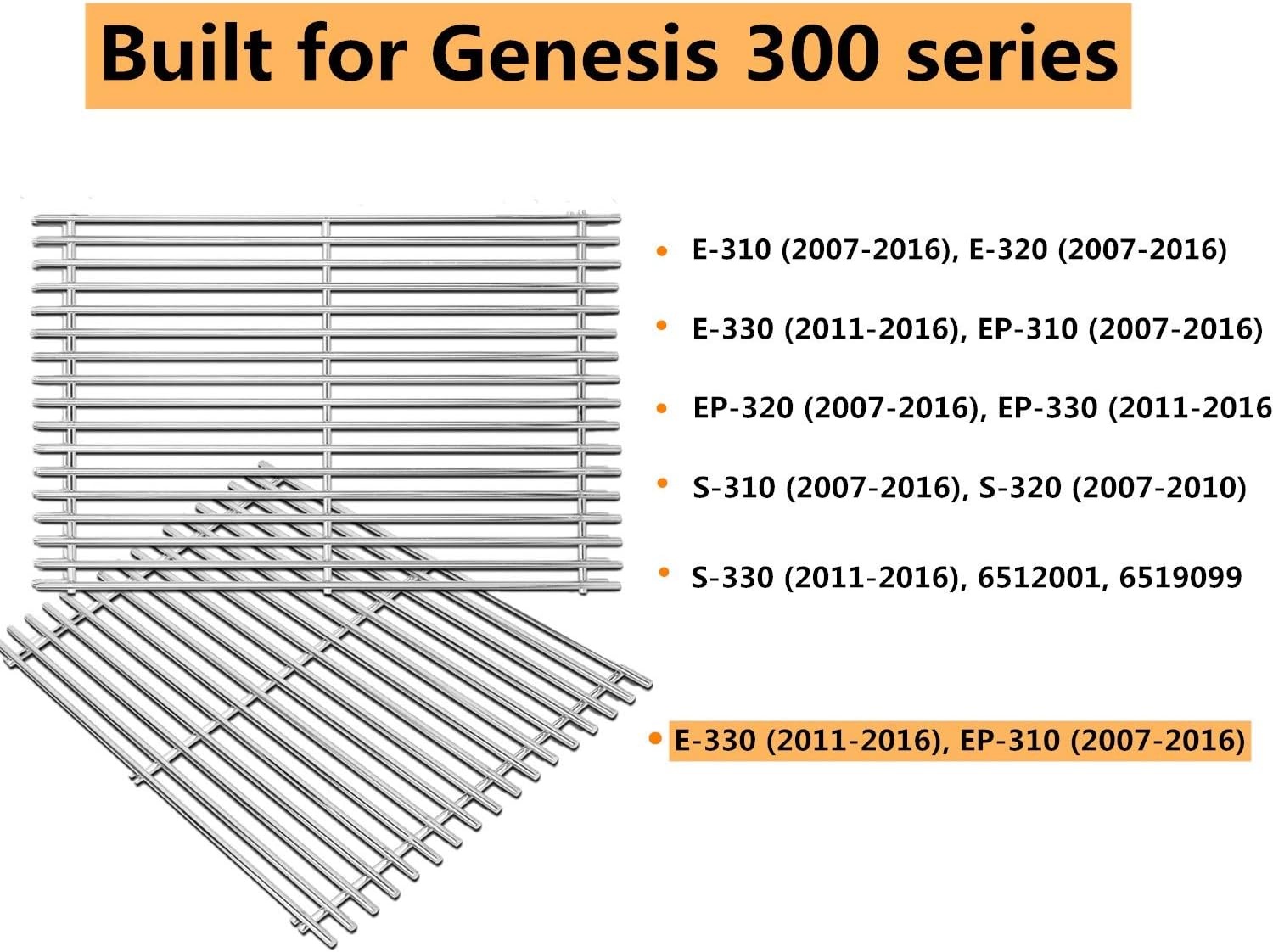 image:image7528 Cooking Grates for Weber Genesis E and S Series 300 E310 E320 S310 S320 Gas Grills 304 Stainless Steel Grid 2 Pack for Pit Boss PB700 Series Grates 195 x 129 x 06