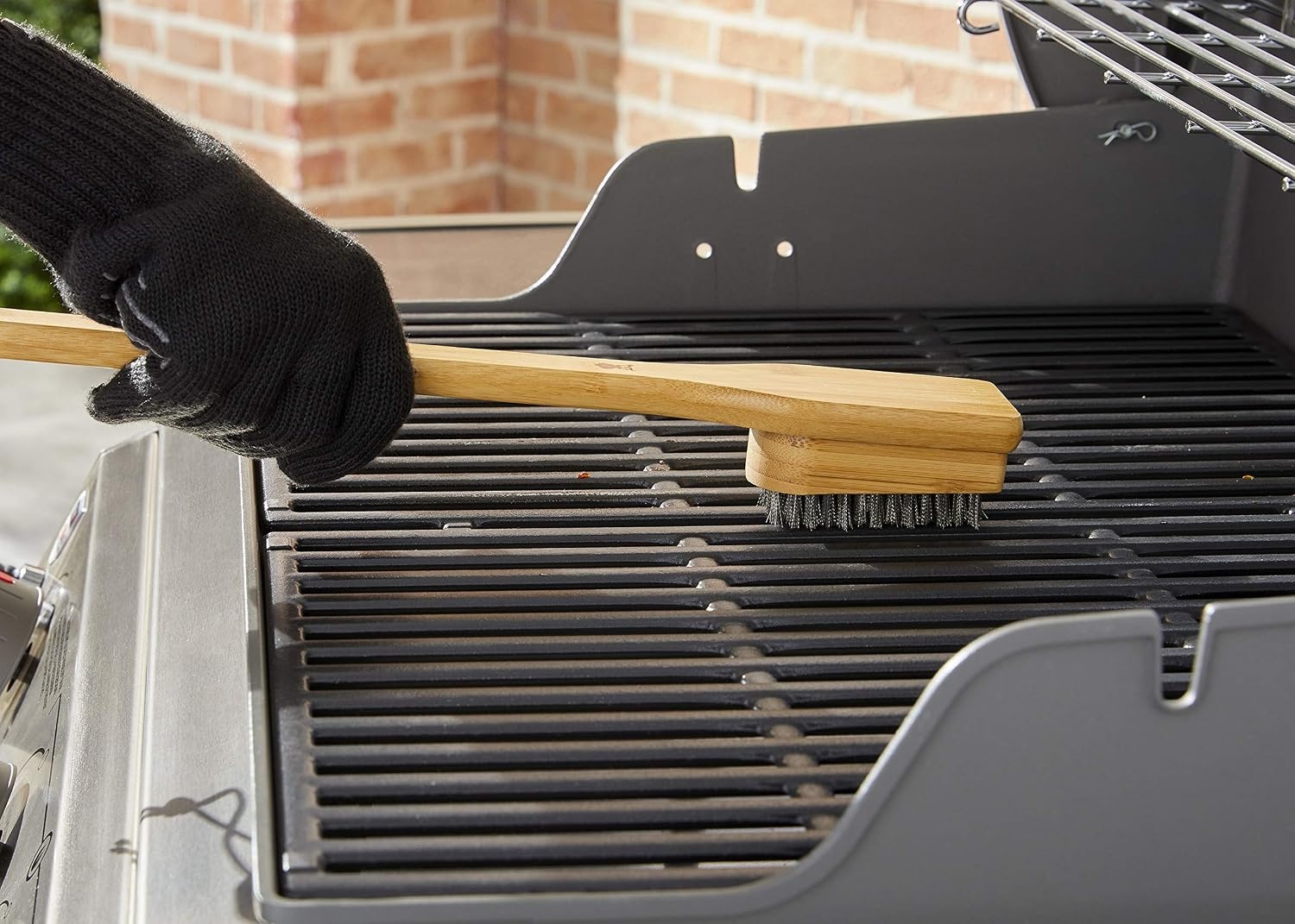 image:imageWeber 18 Bamboo Grill Brush Durable AngledHead Grill Cleaning Brush with Hanging Loop Effective Grate Cleaning