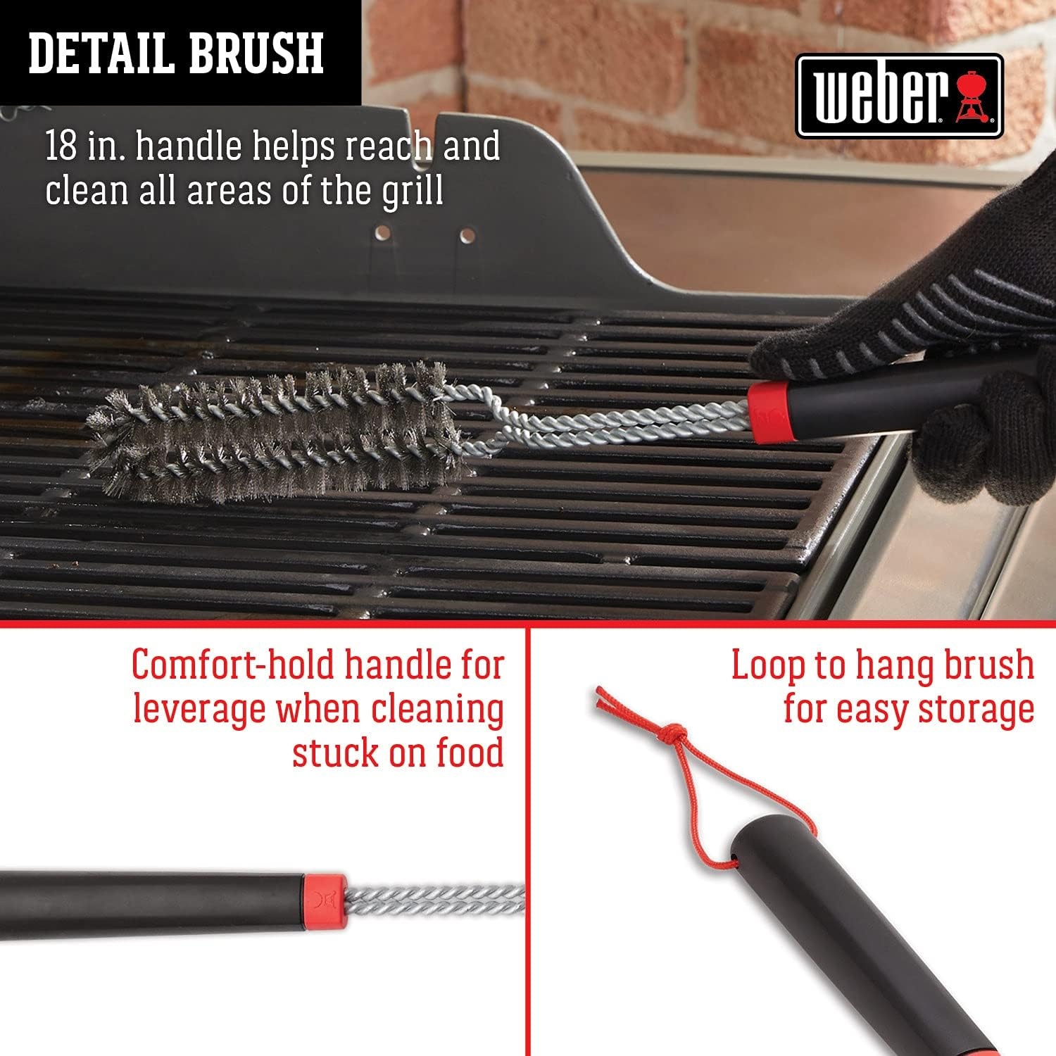 image:imageWeber 18 Detail Brush Precision LongReach Grill Cleaning Brush for Burners Flavorizer Bars amp HardtoReach Areas1 Pack of 12