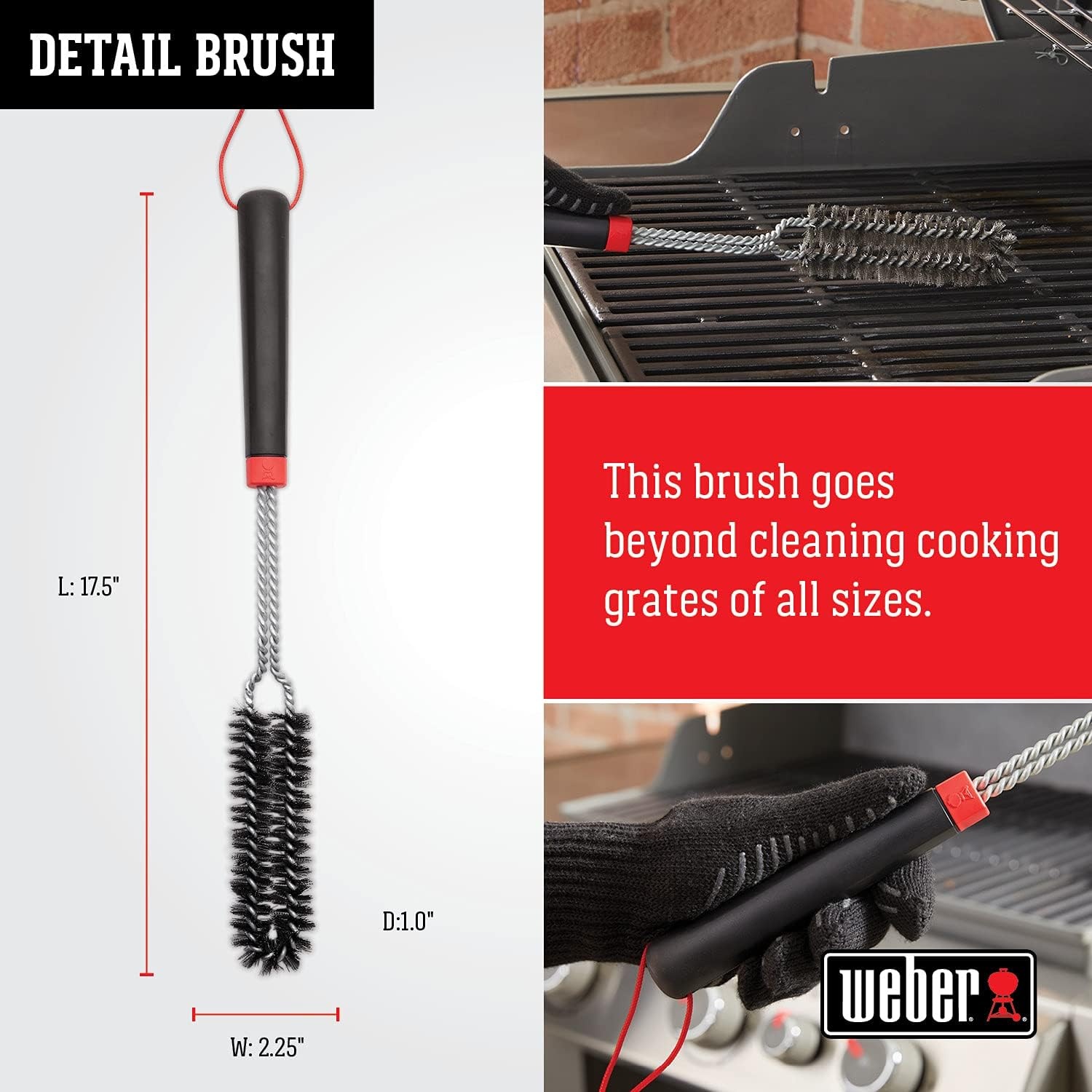 image:imageWeber 18 Detail Brush Precision LongReach Grill Cleaning Brush for Burners Flavorizer Bars amp HardtoReach Areas1 Pack of 12
