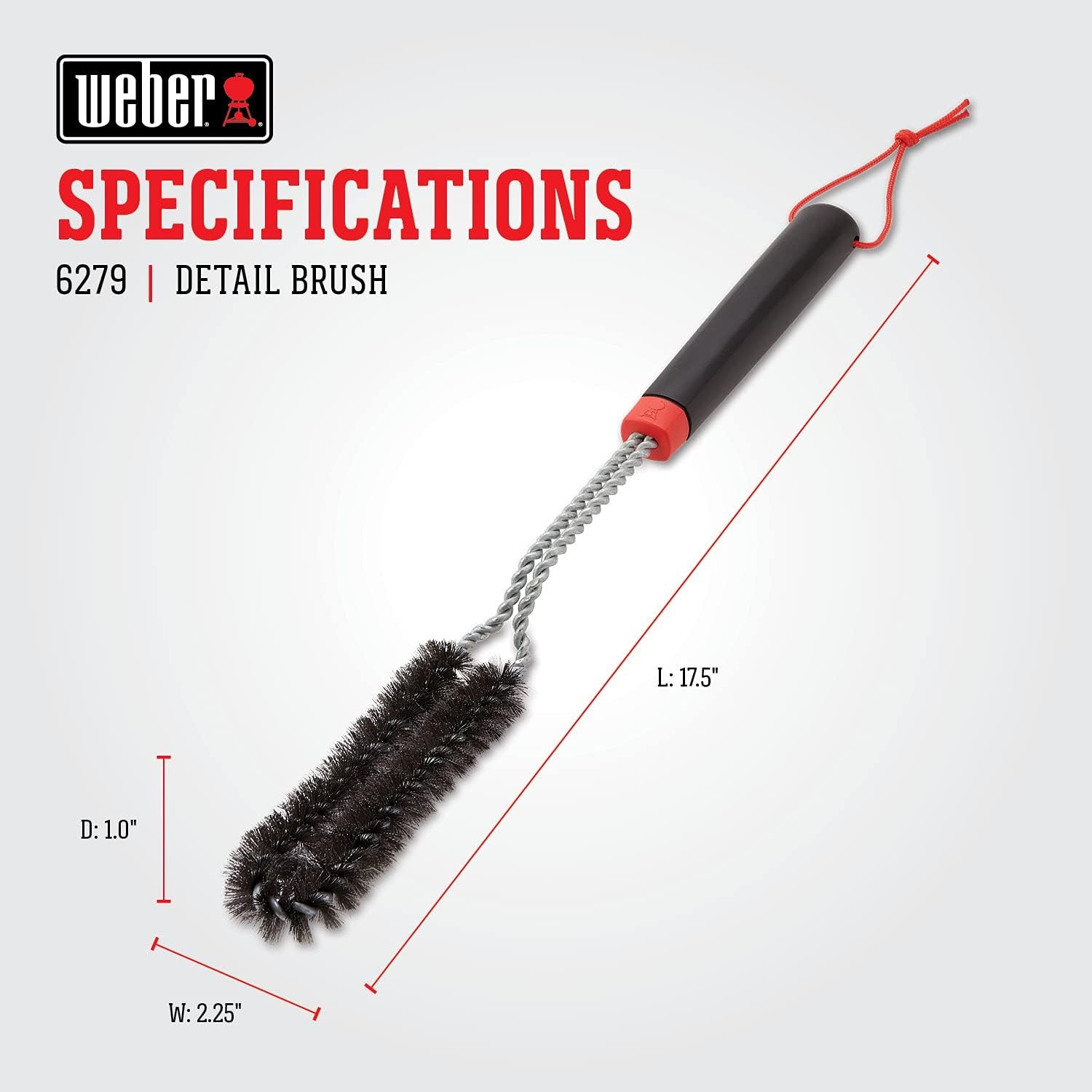 image:imageWeber 18 Detail Brush Precision LongReach Grill Cleaning Brush for Burners Flavorizer Bars amp HardtoReach Areas1 Pack of 12