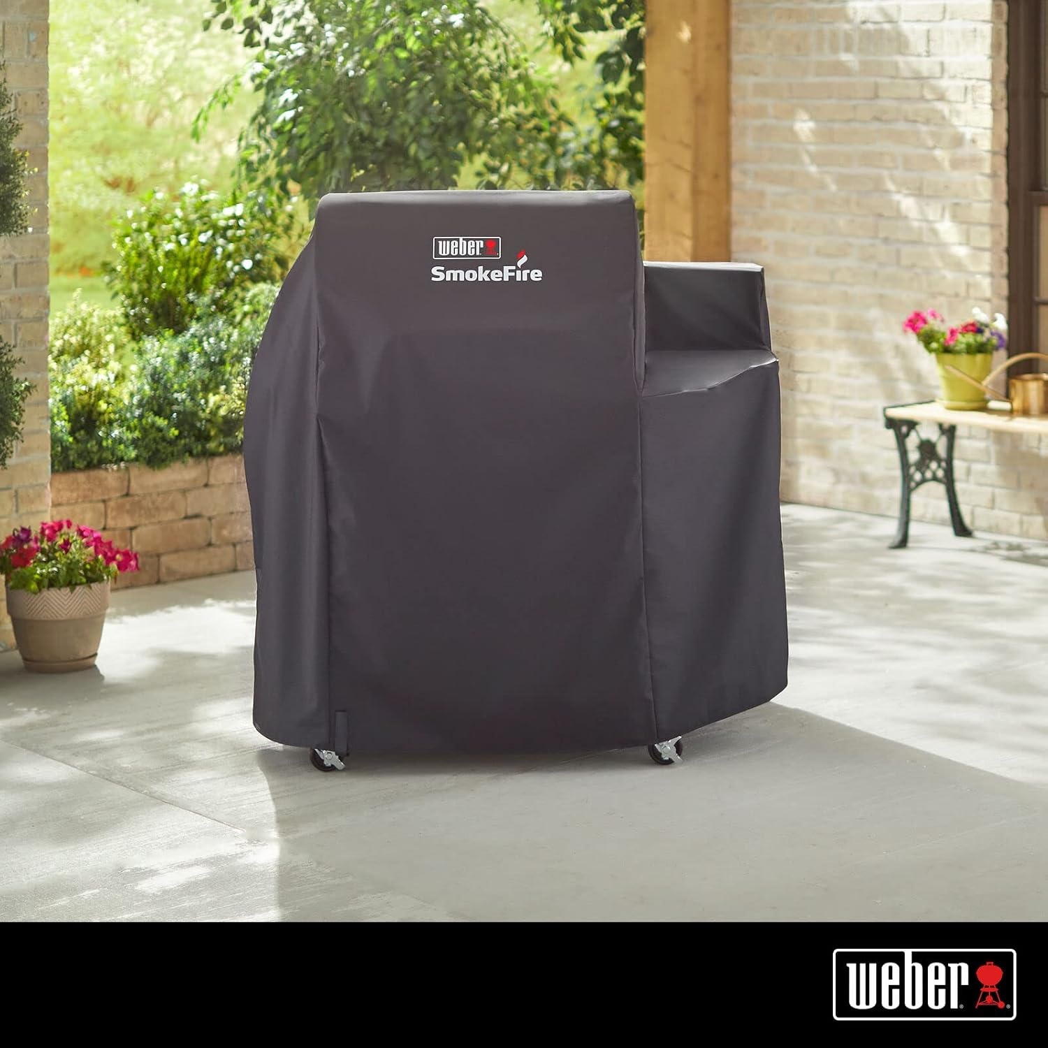 image:imageWeber 24 SmokeFire Premium Grill Cover Black WeatherResistant UVProtected Cover with Secure Straps for Wood Pellet Grills