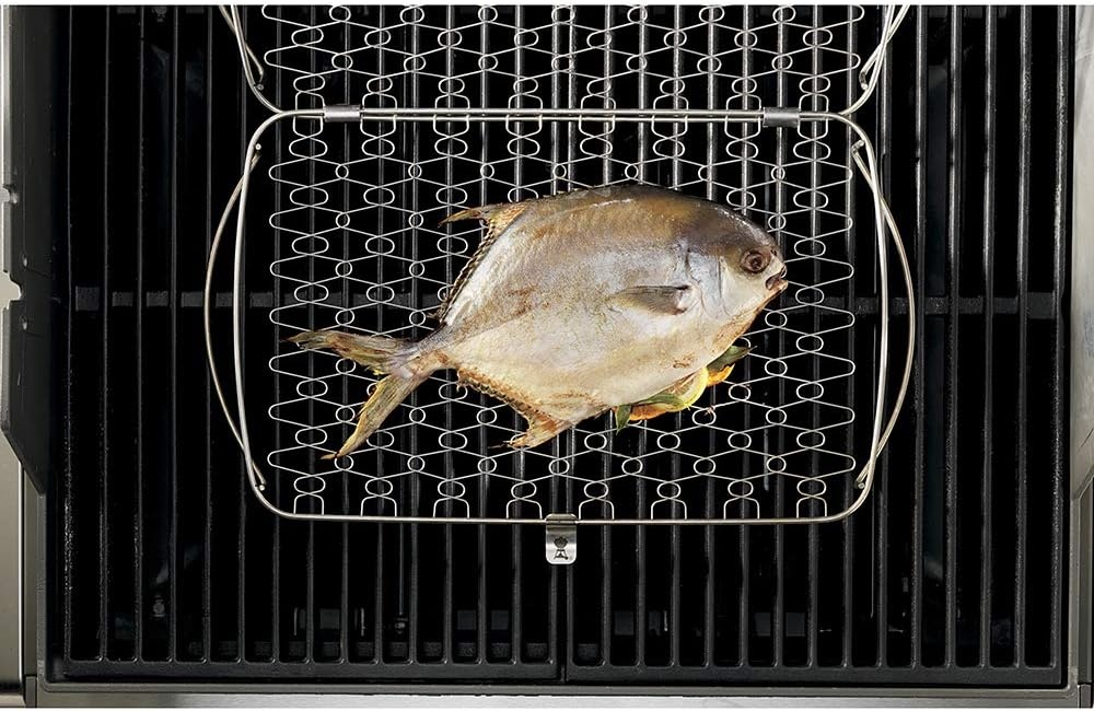 image:imageWeber Large Fish amp Veggie Grilling Basket Stainless Steel for Gourmet GrillingEasy Open Packaging