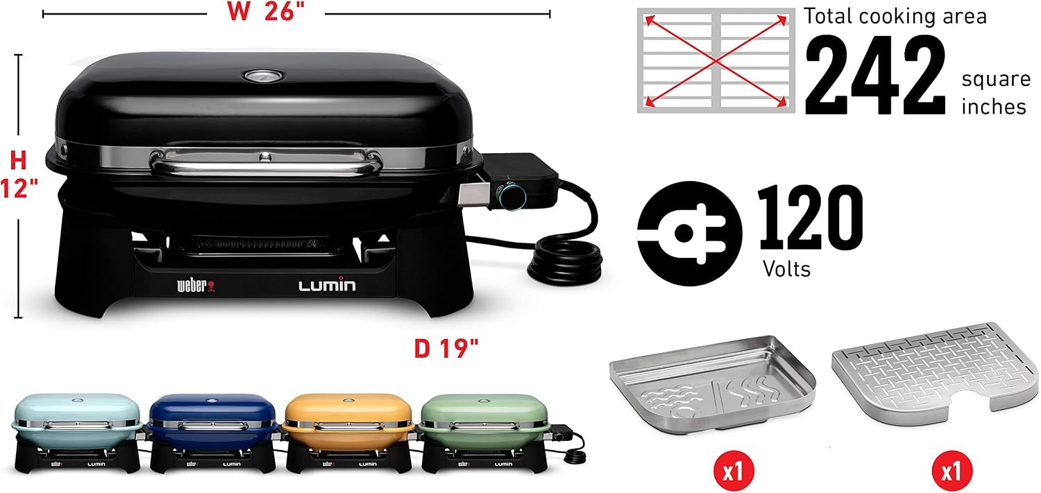 image:imageWeber Lumin Compact Outdoor Electric Barbecue Grill Light Blue Great Small Spaces such as Patios Balconies and Decks Portable and ConvenientBlack