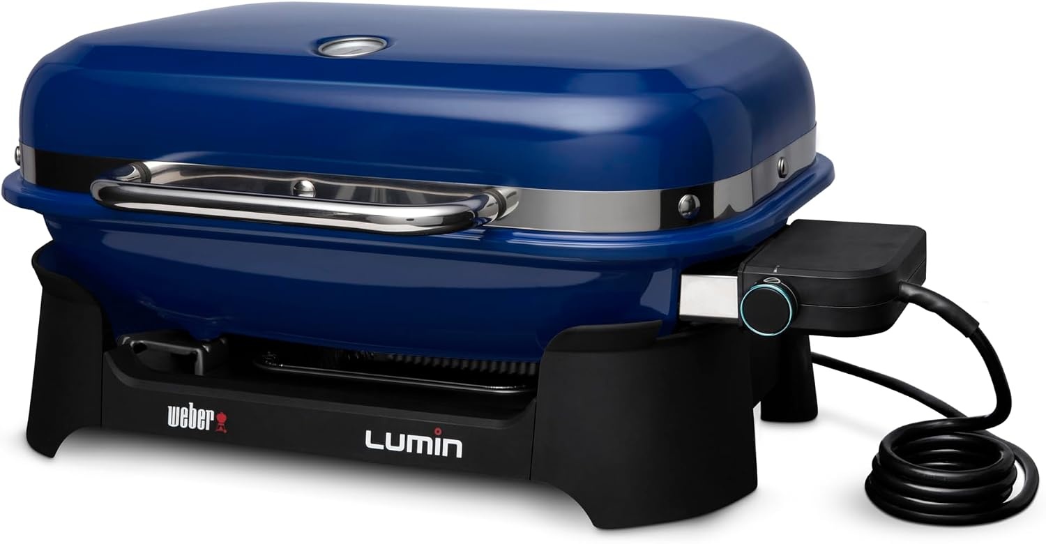 image:imageWeber Lumin Compact Outdoor Electric Barbecue Grill Light Blue Great Small Spaces such as Patios Balconies and Decks Portable and ConvenientDeep Ocean Blue
