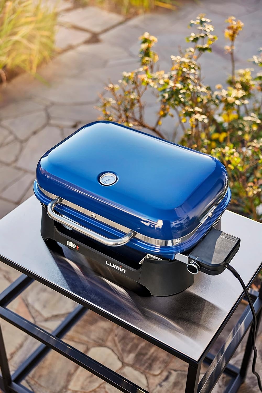 image:imageWeber Lumin Compact Outdoor Electric Barbecue Grill Light Blue Great Small Spaces such as Patios Balconies and Decks Portable and ConvenientDeep Ocean Blue