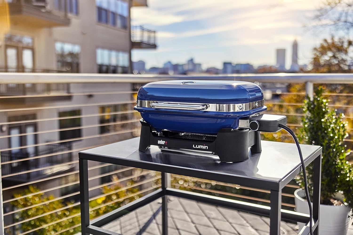 image:imageWeber Lumin Compact Outdoor Electric Barbecue Grill Light Blue Great Small Spaces such as Patios Balconies and Decks Portable and ConvenientDeep Ocean Blue