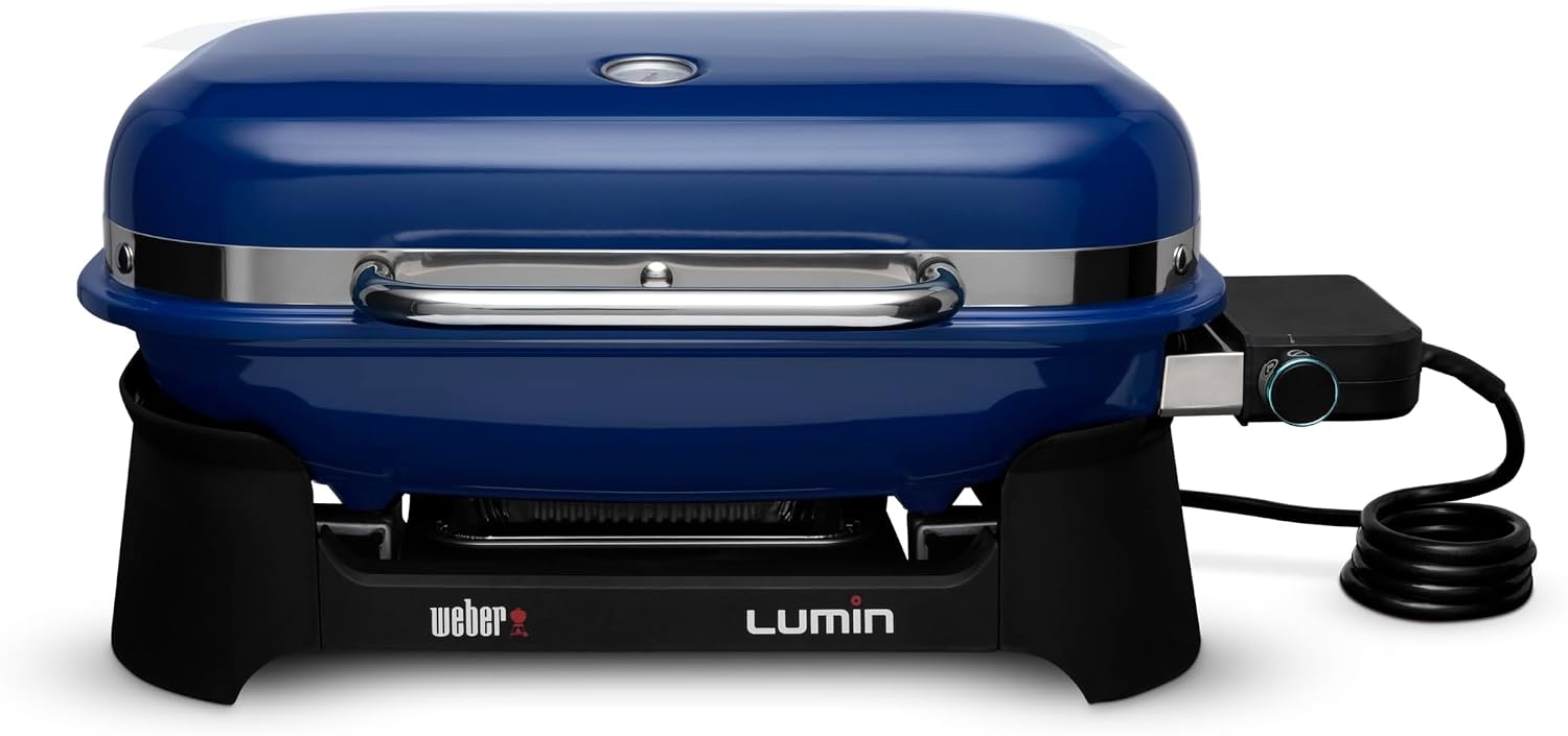 image:imageWeber Lumin Compact Outdoor Electric Barbecue Grill Light Blue Great Small Spaces such as Patios Balconies and Decks Portable and ConvenientDeep Ocean Blue