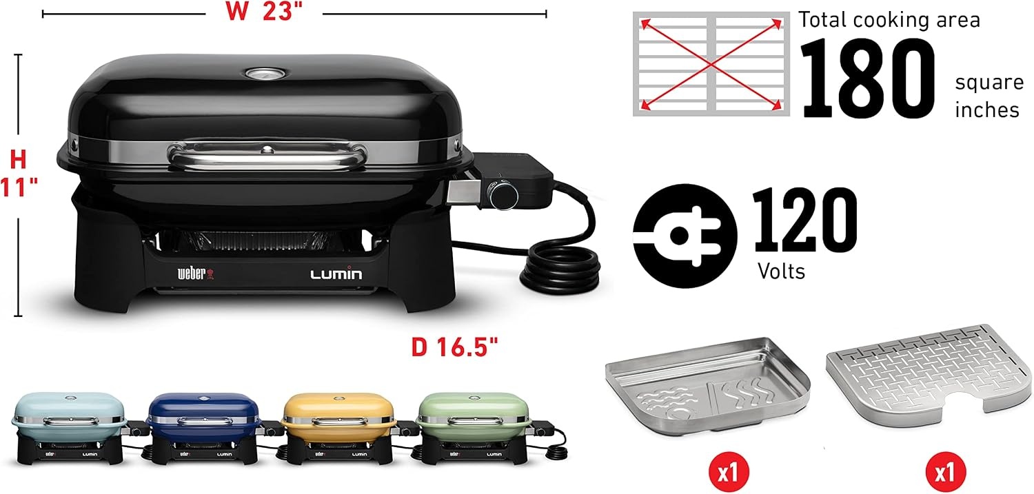 image:imageWeber Lumin Compact Outdoor Electric Barbecue Grill Light Blue Great Small Spaces such as Patios Balconies and Decks Portable and ConvenientDeep Ocean Blue