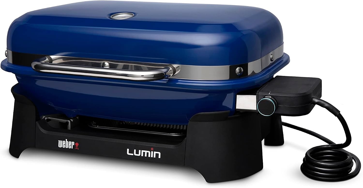 image:imageWeber Lumin Compact Outdoor Electric Barbecue Grill Light Blue Great Small Spaces such as Patios Balconies and Decks Portable and ConvenientDeep Ocean Blue