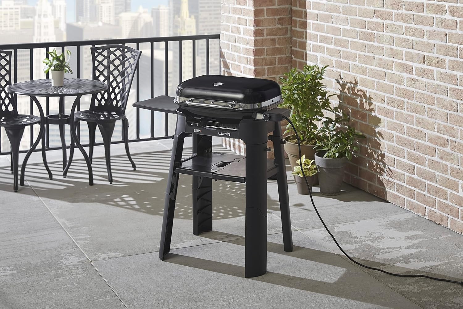 image:imageWeber Lumin Compact Outdoor Electric Barbecue Grill Light Blue Great Small Spaces such as Patios Balconies and Decks Portable and ConvenientLight Blue