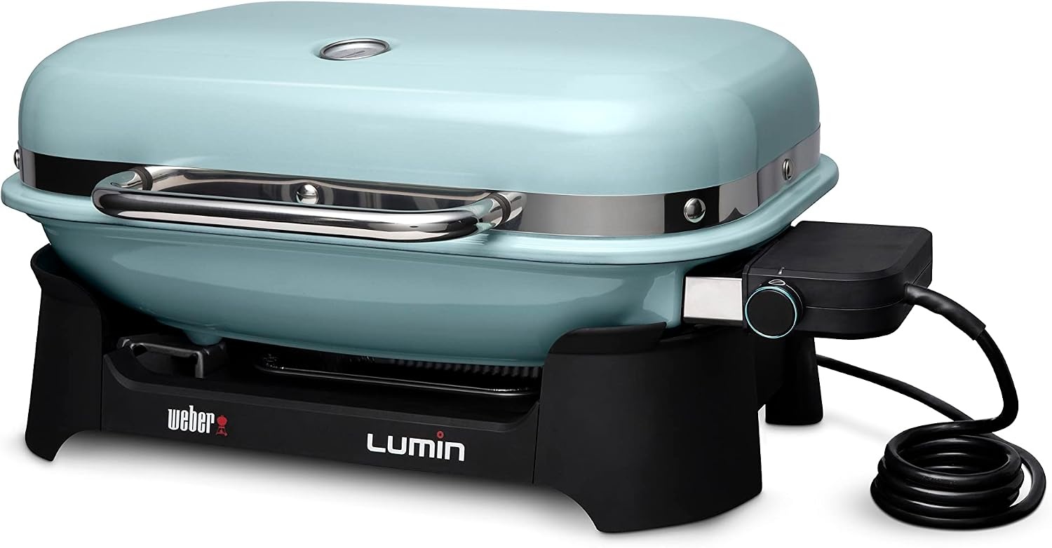 image:imageWeber Lumin Compact Outdoor Electric Barbecue Grill Light Blue Great Small Spaces such as Patios Balconies and Decks Portable and ConvenientLight Blue