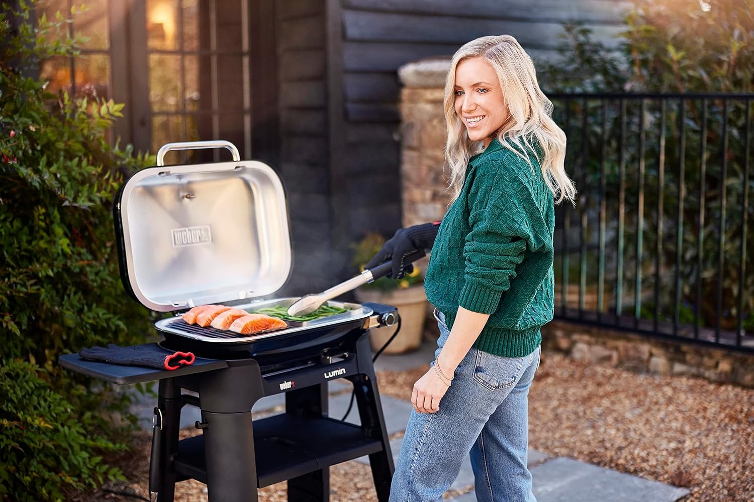 image:imageWeber Lumin Compact Outdoor Electric Barbecue Grill Light Blue Great Small Spaces such as Patios Balconies and Decks Portable and ConvenientLight Blue