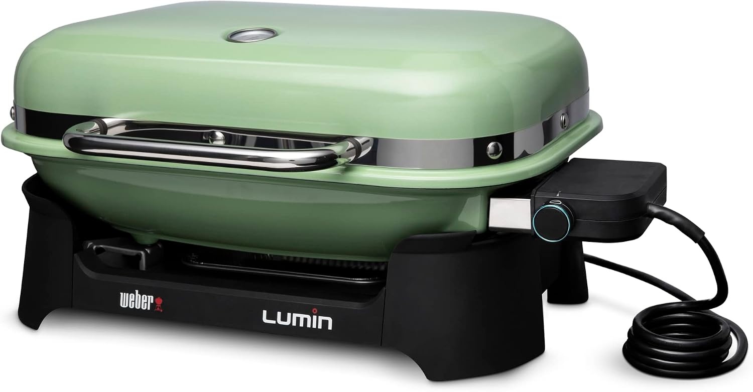 image:imageWeber Lumin Compact Outdoor Electric Barbecue Grill Light Blue Great Small Spaces such as Patios Balconies and Decks Portable and ConvenientLight Green
