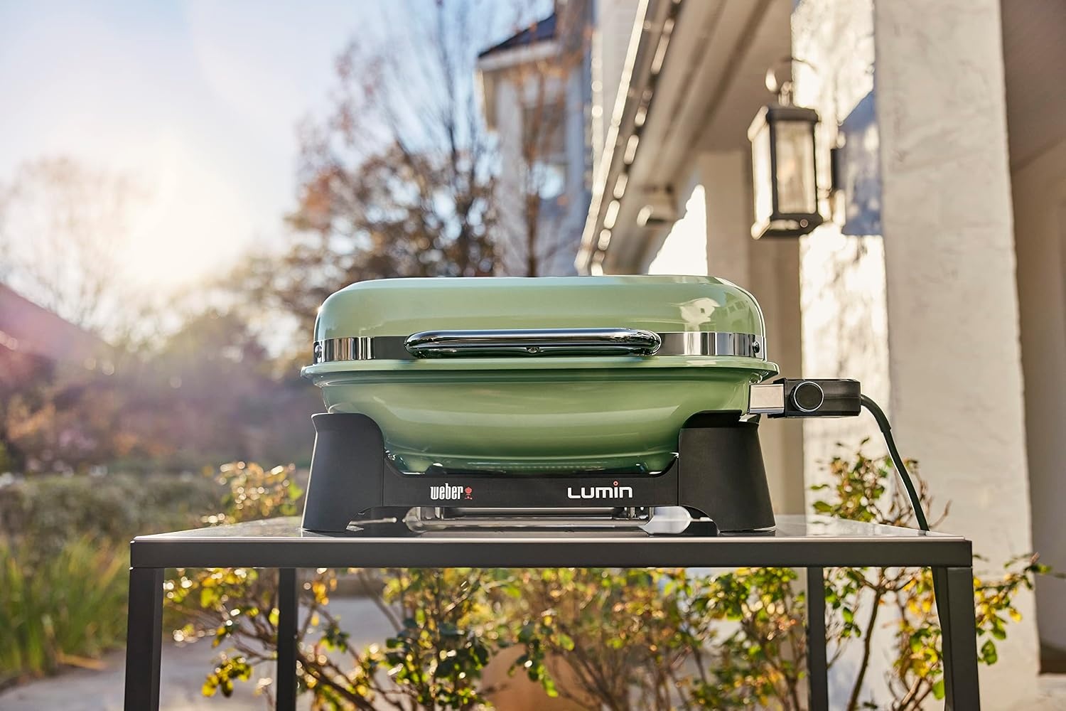 image:imageWeber Lumin Compact Outdoor Electric Barbecue Grill Light Blue Great Small Spaces such as Patios Balconies and Decks Portable and ConvenientLight Green