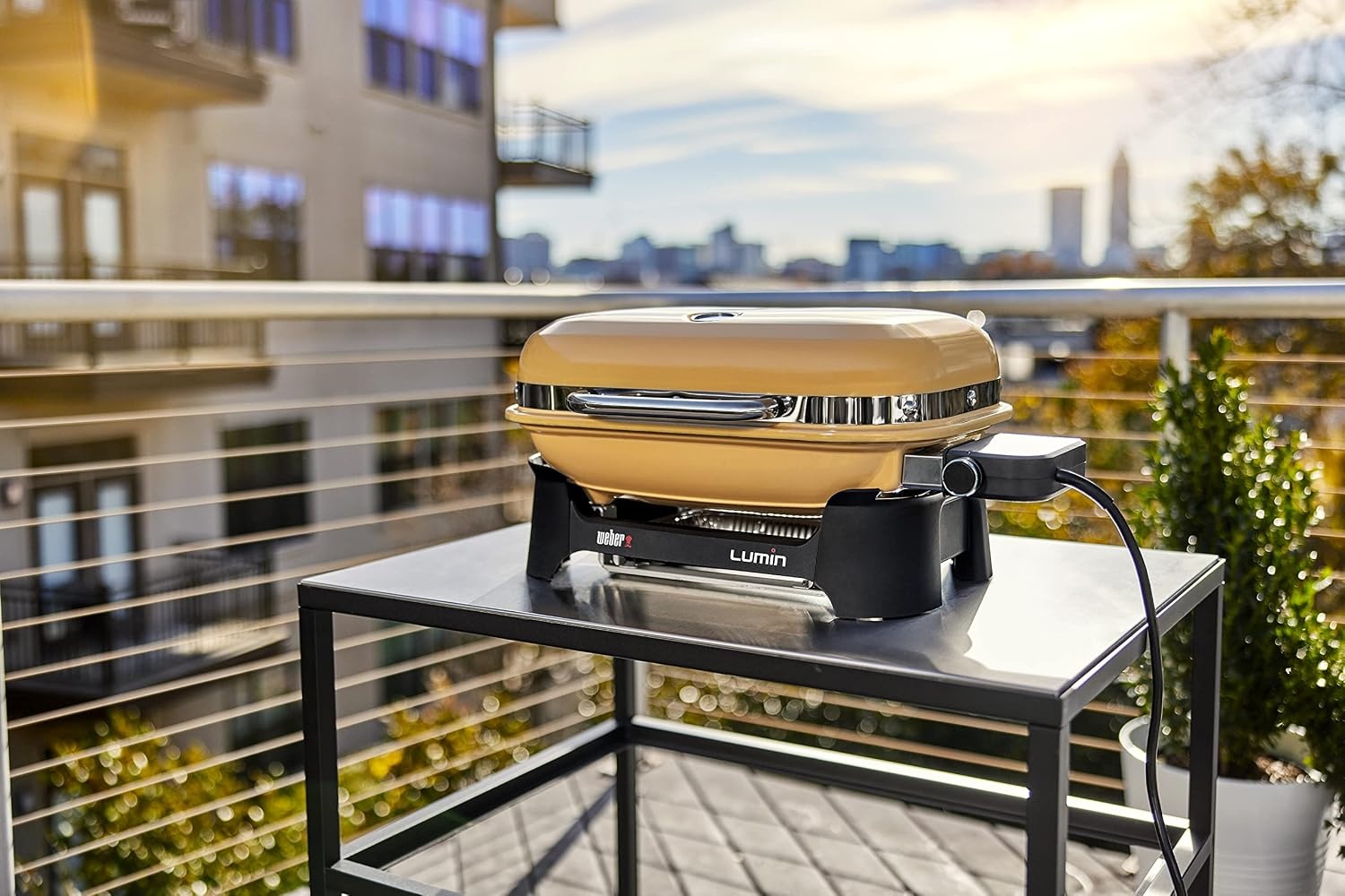 image:imageWeber Lumin Compact Outdoor Electric Barbecue Grill Light Blue Great Small Spaces such as Patios Balconies and Decks Portable and ConvenientYellow