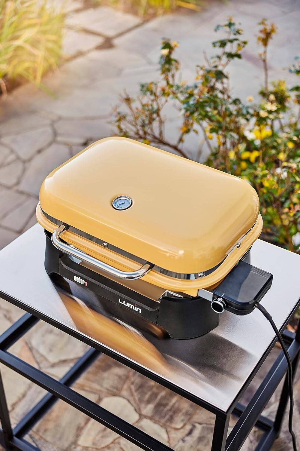image:imageWeber Lumin Compact Outdoor Electric Barbecue Grill Light Blue Great Small Spaces such as Patios Balconies and Decks Portable and ConvenientYellow