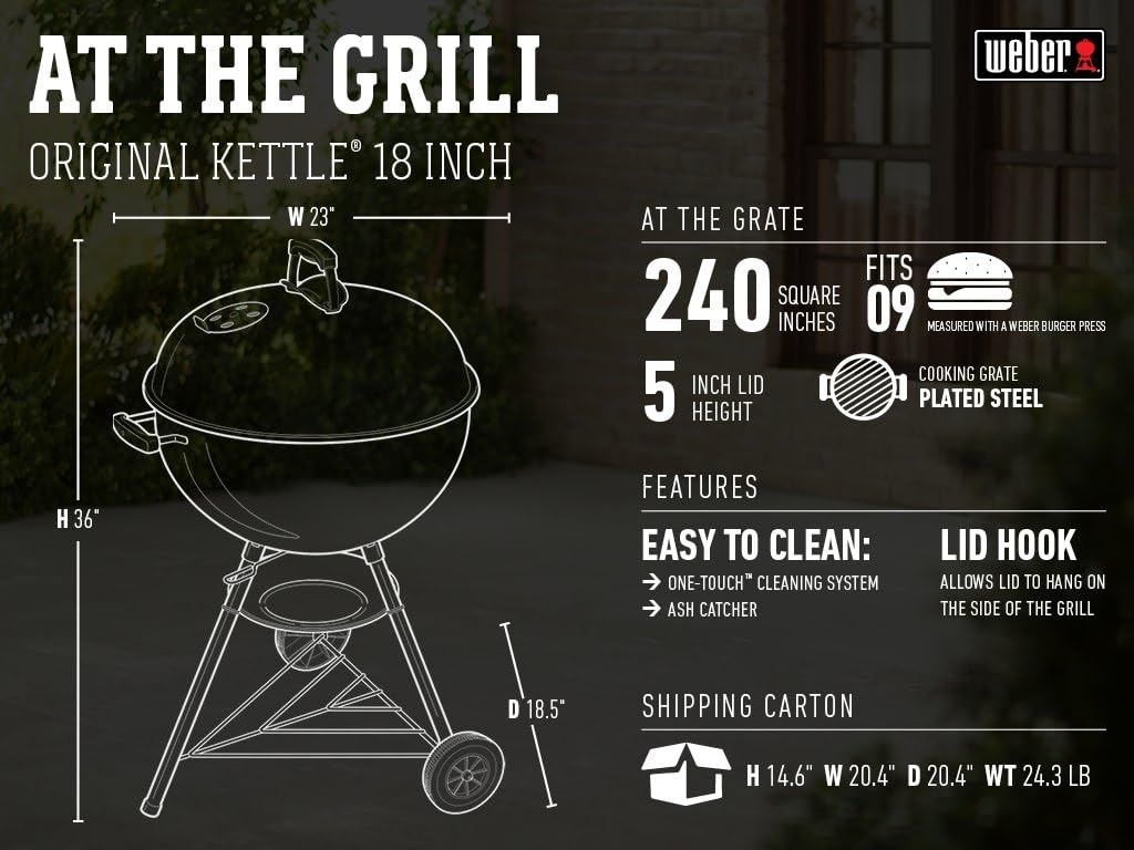 image:imageWeber Original Kettle Charcoal Grill 18Inch BlackWeber 18 Original Kettle Black