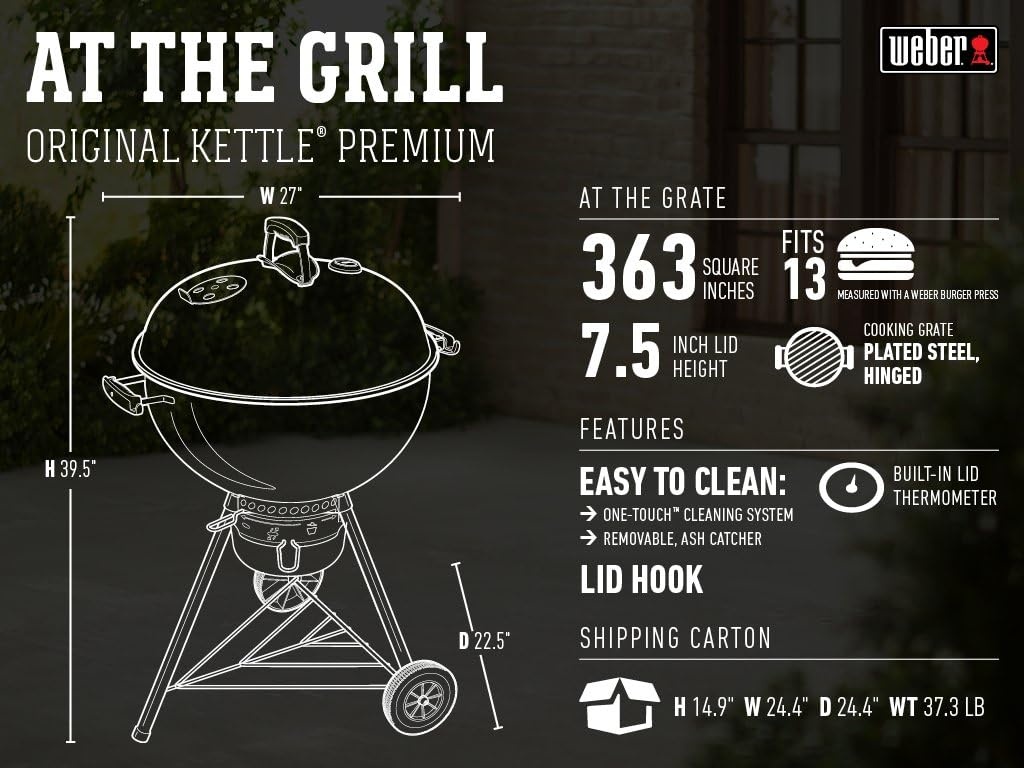 image:imageWeber Original Kettle Premium Charcoal Grill 22Inch BlackGreen