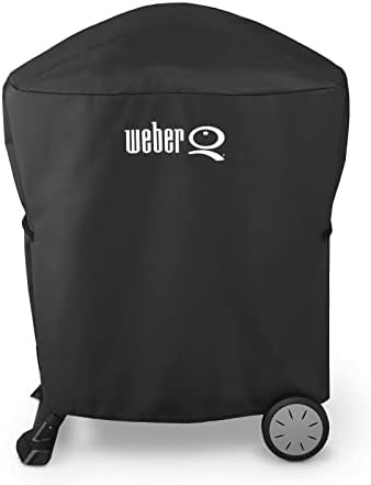 image:imageWeber Premium Grill Cover Black For Q10010002002000 On Portable CartQ1001000 and Q 2002000 mounted to Cart