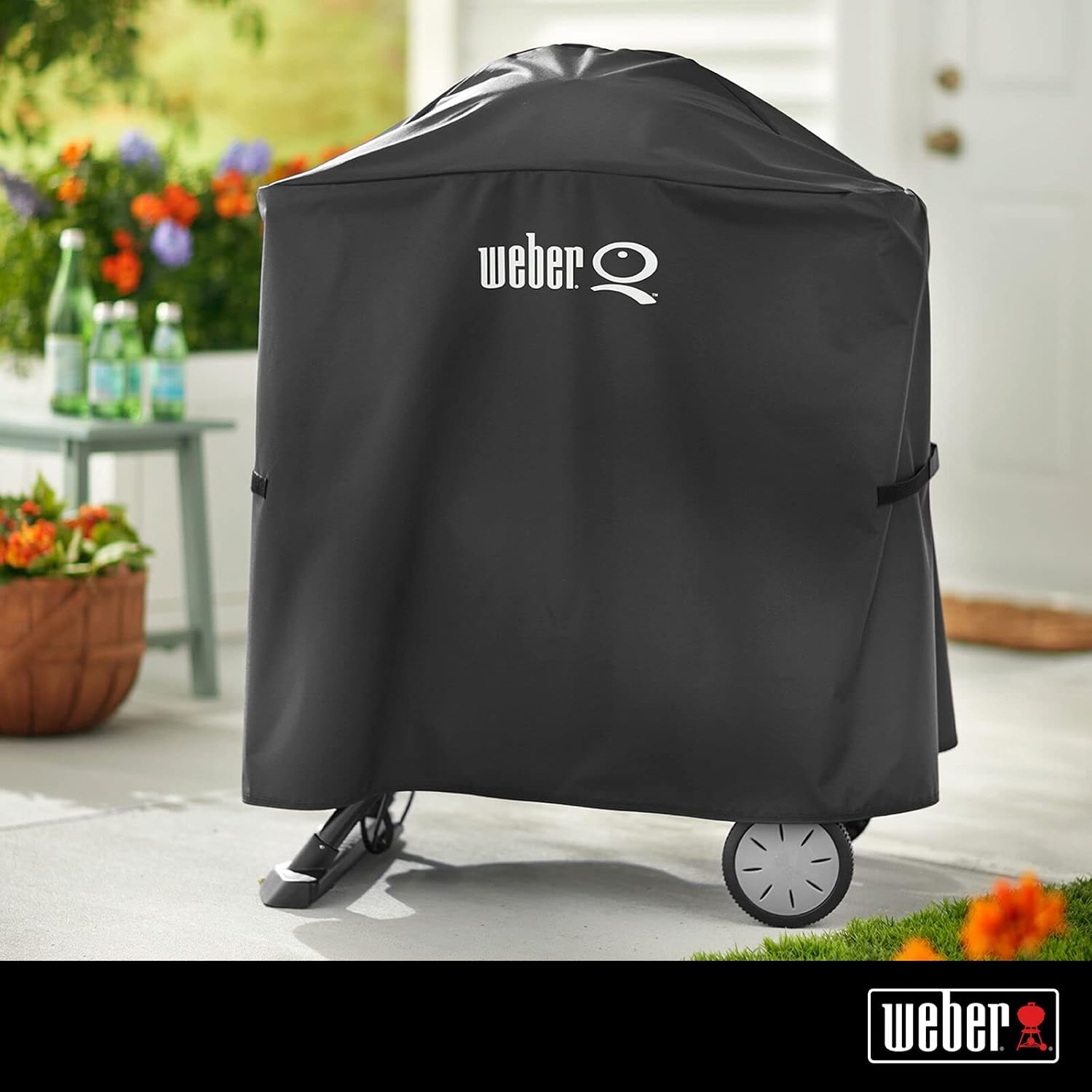 image:imageWeber Premium Grill Cover Black For Q10010002002000 On Portable CartQ1001000 and Q 2002000 mounted to Cart