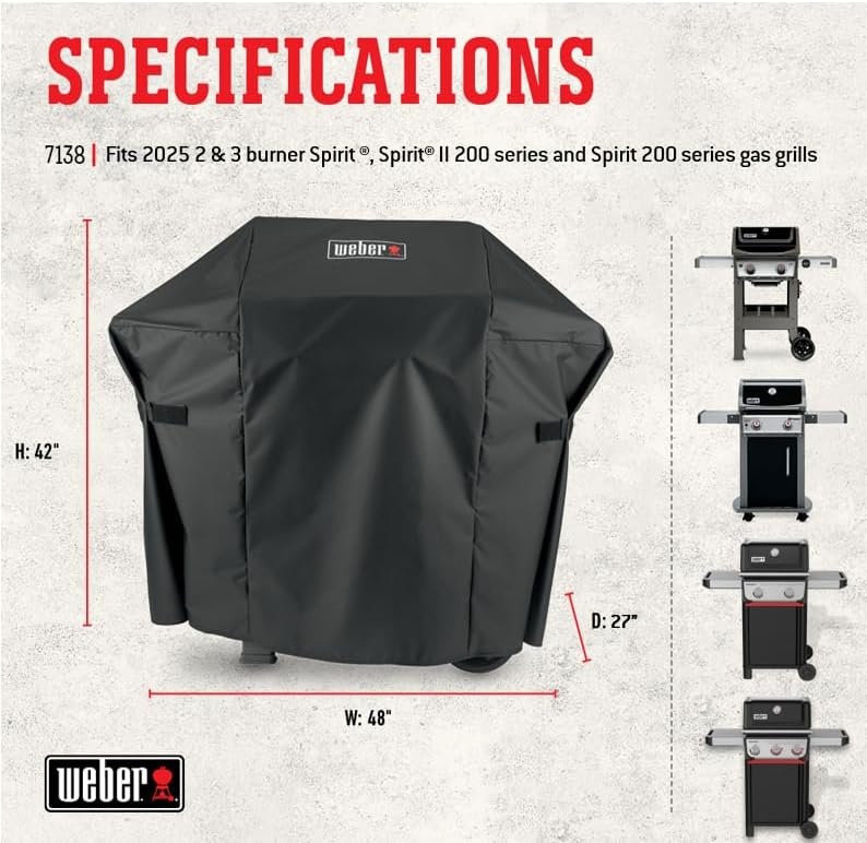 image:imageWeber Premium Outdoor Grill Cover for Select Spirit Gas Grills Black200 300 Series 2 3 Burner